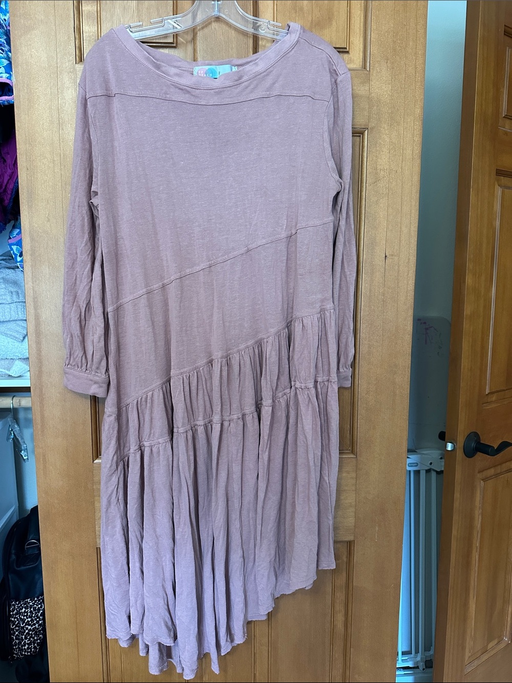 FP Beach Women's Dusty Rose Tiered Long Sleeve Dress size S